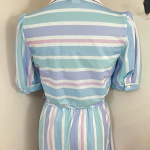 Vintage 70’s Jenny Petite Pastel Pink/ Blue Striped Midi Shirt Dress S thumbnail 4