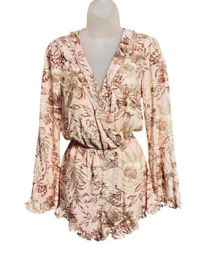Agua Bendita peach floral long sleeve shorts cotton jumper skipper suit thumbnail 1