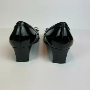 Stuart‎ Weitzman Wedge Heels 5.5 Black Patent Leather Silver Bow Office Career thumbnail 3