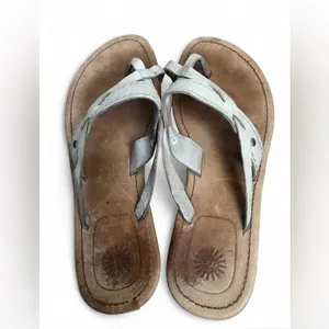 UGG Flip Flop Womens 10Beige Mireya Open Toe Slip On Casual Sandal Flats Leather thumbnail 6