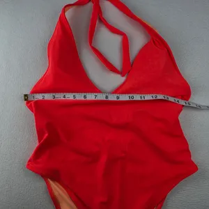 Aerie Women Coral Deep Plunge Halter One Piece Swimsuit High Cut Large thumbnail 7