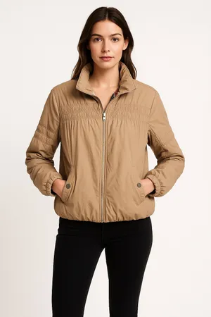 Free People Smocked Bomber Jacket with Floral Lining – Size Small thumbnail 1