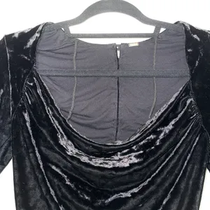 Revolve Black Velvet Cowl Neck Button Back Cropped Top thumbnail 5