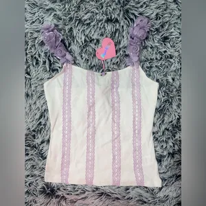 Sugar thrillz White and purple Floral top thumbnail 3