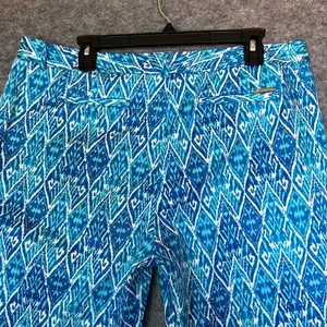 MICHAEL KORS Women’s Pants 14 Blue Ikat Print Straight Leg Stretch Zip Pockets‎ thumbnail 9