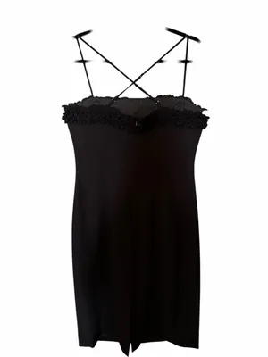 Nine West Black Spaghetti-Strap Midi Dress with Lace Trim thumbnail 4