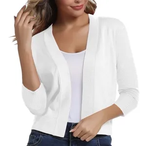 NWT ~ Women's White 3/4 Sleeve Cropped Short Shrug Cardigan Bolero Sweater ~ LAR thumbnail 1