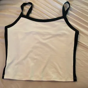 Cutest Simple White and Black Cami Crop Tank Top thumbnail 2