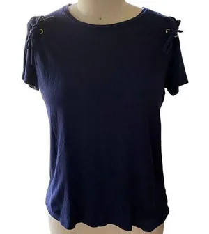 MICHAEL KORS Blue Short Sleeve Tied Shoulders Top ~ Women's Size LARGE thumbnail 1