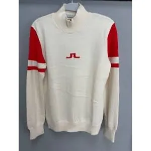 J.Lindeberg Womens Sweater S White Red Leighton-Wool Coolmax Mock Neck Logo thumbnail 2