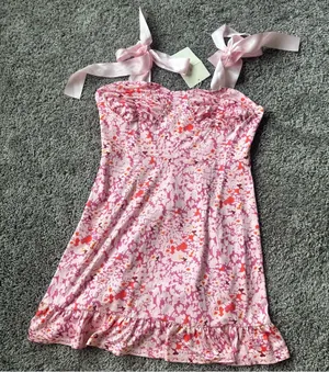 Floral Pink and Orange Dress with Ribbon Straps thumbnail 1