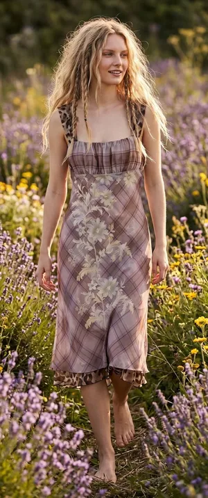Free People Femme Grunge 90s Y2K Morning Dew Plaid Floral Midi Slip Dress Large thumbnail 1