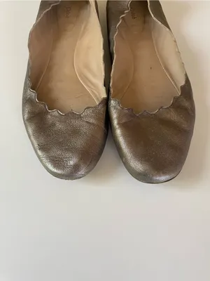 Chloé Lauren Scalloped Leather Ballet Flats Bronze Metallic Size 39.5 Italy thumbnail 3