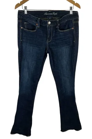 American Eagle Stretch Bootcut Jeans Dark Wash Sequin Back Pocket‎ Size 12 Tall thumbnail 1