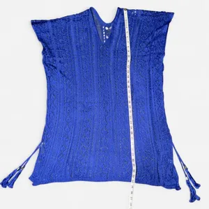 Source Unknown Blue Crochet Knot Coverup Poncho Dress with Side Tassels, NWOT thumbnail 3