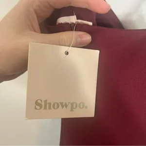 NWT Showpo Dare to Dream Maxi Dress Plunge Neck Split Leg Wine Red Size 4 thumbnail 5