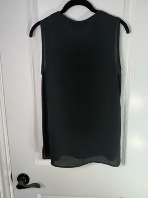 Ann Taylor Black Sleeveless Pleated Split-Neck Blouse Size S thumbnail 5