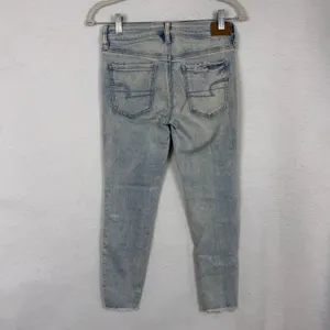 American Eagle Jegging Crop Womens 4 Short Distressed Raw Hem Light Wash Blue thumbnail 4