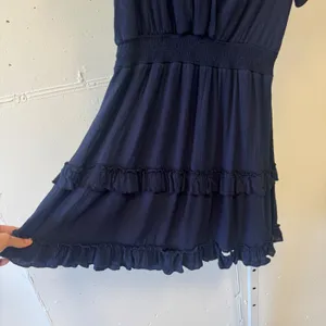 Altar'd‎ State Navy Blue Flutter Sleeve Smocked Waist Tiered Ruffle Mini Dress M thumbnail 4