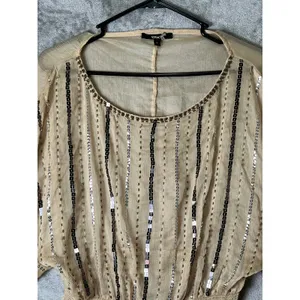Y2K Baddie Boho‎ Glam Sequin Batwing Peplum Party Festival Top Women's Large thumbnail 2