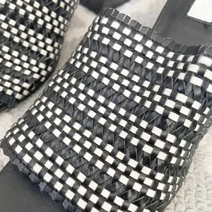 Top shop black and white weave low block heel mule sandals thumbnail 2