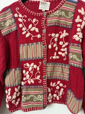 {S} Vintage Susan Bristol Red Embroidered Patchwork Cardigan 1995 thumbnail 2