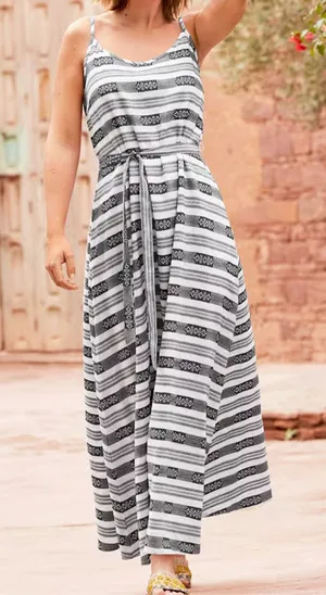 Garnet Hill Cotton Jacquard Woven Maxi Dress Black White Boho Southwest Size 8‎ thumbnail 1