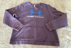 Under Armour Women’s Long Sleeve Kangaroo Pouch Purple Logo Sweatshirt Size L thumbnail 1