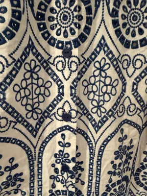 Elie Tahari Navy and White Lace-eyelet Pattern Midi‎ Dress medium thumbnail 4