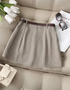 High-Waisted Preppy Striped Skort Skirt with Belt thumbnail 3