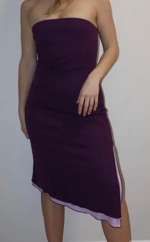 Womens 3/4 Vintage Express Y2K Strapless Asymmetrical Hem Maxi Dress Plum Purple thumbnail 1