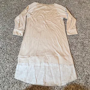 LA Relaxed Tunic Dress‎ Small Beige Tencel Organic Cotton Linen Mixed Media USA thumbnail 6