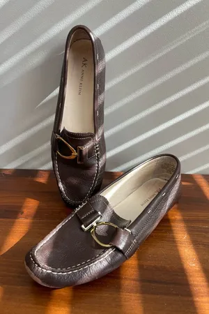 Anne Klein Dark Brown Leather Women’s Slip-On Loafers with Gold Accent thumbnail 1