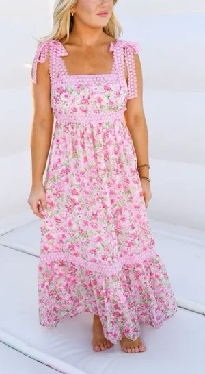 Floral tiered embroidered maxi midi dress garden roses loveshackfancy bow pastel thumbnail 1