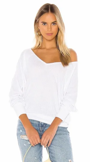 Free People Womens Santa Clara Thermal Top White Small V‎ Neck Boho Long Sleeve thumbnail 1