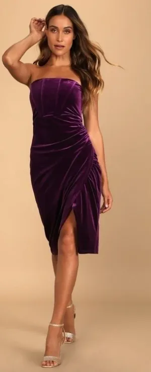 LULUS Prom Wedding Holiday Sexy Corset Bustier Velvet Cocktail Midi Dress thumbnail 1