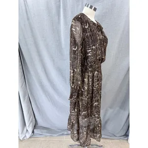 Greenpoint Brown Animal Print Metallic Lurex Smocked Midi Dress 42 XL‎ thumbnail 6