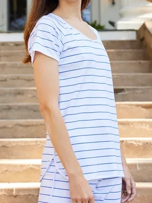 Lake Pima Short sleeve shirt in Cobalt stripe size medium thumbnail 1