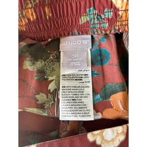 Chico's Floral Wide Leg Pull-On Palazzo Pant‎ Size 0 XS 4 Rust Green thumbnail 5