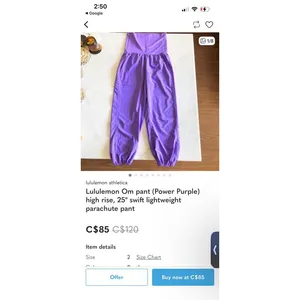 Lululemon Purple High-Waisted Balloon Pants Size 10 thumbnail 6