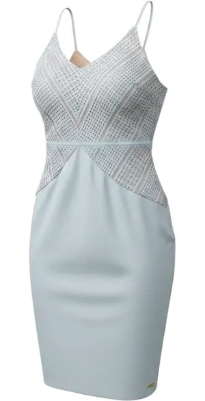 Maria Tailor Daeva Sheath Cocktail Dress Women 42 Pastel Blue Halter Midi thumbnail 1