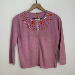 Free People Pink Embroidered Cardigan Sweater Womens Medium New Lilac thumbnail 2