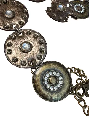 Vtg Navajo Style Metal Leather Disc Belt Rhinestones Chain Western Festival 45" thumbnail 2