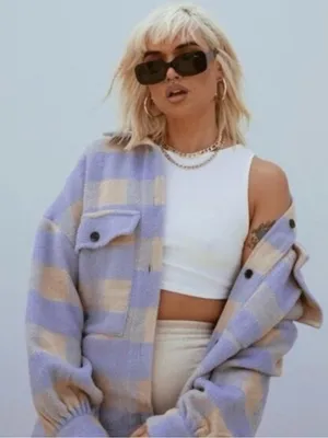 Checked Shacket Jacket in Lavender & Cream Purple thumbnail 1