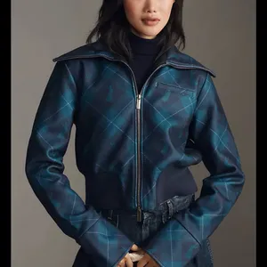 Maeve Blue Bomber Jacket with Structured Design thumbnail 1