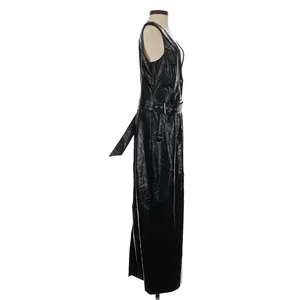 LAMARQUE Black Faux Leather Button Front Belted Maxi Dress XS Goth thumbnail 4