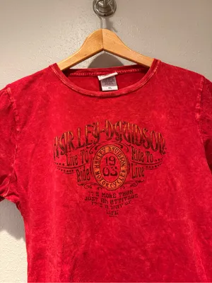Harley Davidson Womens Red Acid Wash Graphic T Shirt XL thumbnail 2