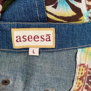 Aseesa Bohemian Festival Denim Jean Top Embellished Beaded Lace size large thumbnail 7