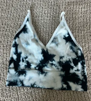 Charlotte Russe Stylish tie-dye bralette perfect for comfort and style. Features a unique black and white pattern. thumbnail 1