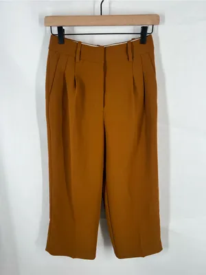 Aritzia Wilfred The Effortless Pant Cropped Caramel Brown Pleated Pants Size 2l thumbnail 2